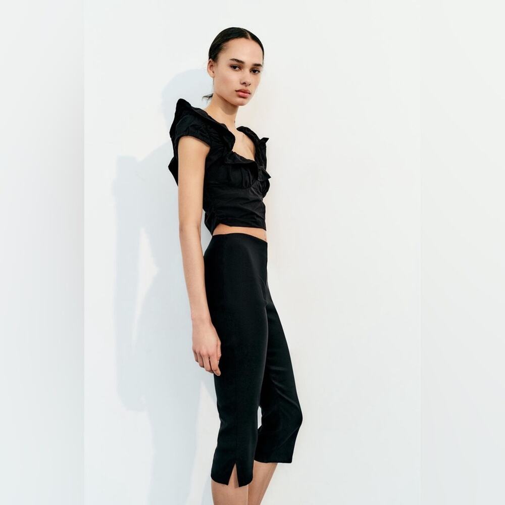 Zara Black Ruffle Crop Top - Picture 5 of 13